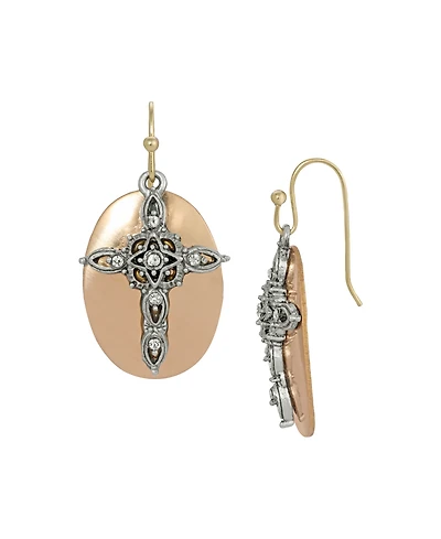 2028 Crystal Cross Oval Drop Earrings