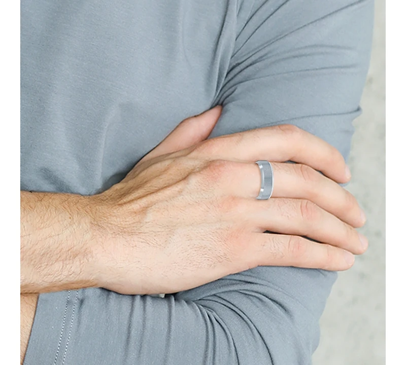 Brushed and Polished Silver 8mm Tungsten Ring