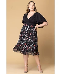 Kiyonna Plus Lillian Embroidered Mesh Midi Cocktail Dress