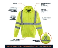 RefrigiWear Men's HiVis Hooded Sweatshirt - High-Visibility, Insulated Work Hoodie, Reflective, Warm, Durable, Cold-Weather Safety Gear