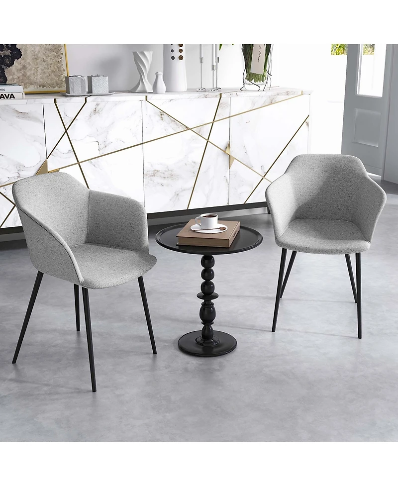Set of 2 Dining Chairs Upholstered Accent Side with Backrest & Armrest
