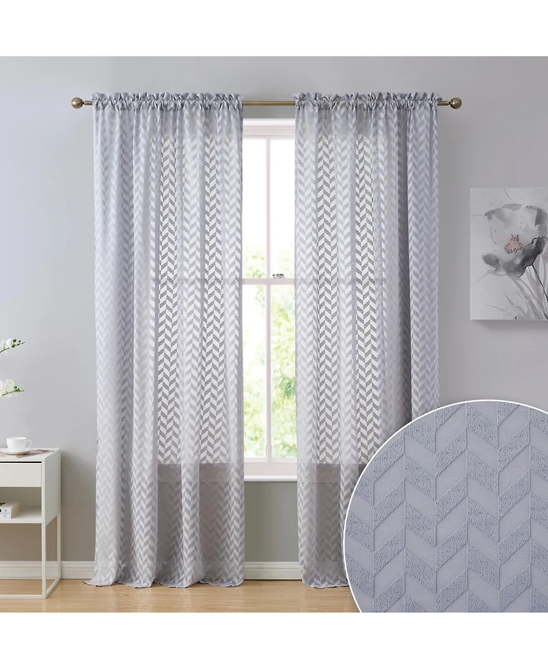 Hlc.me Herringbone Thick Semi Sheer Premium Rod Pocket Window Curtain Panels for Bedroom & Living Room