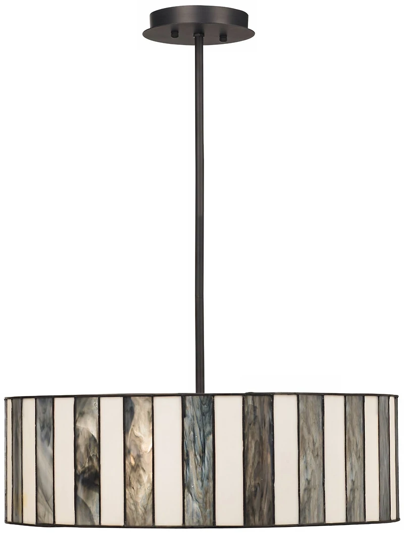 Robert Louis Tiffany Black Drum Pendant Chandelier 20" Wide Tiffany Style Black White Striped Art Glass Fixture for Kitchen