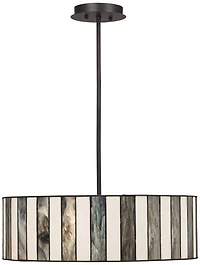Robert Louis Tiffany Black Drum Pendant Chandelier 20" Wide Tiffany Style Black White Striped Art Glass Fixture for Kitchen