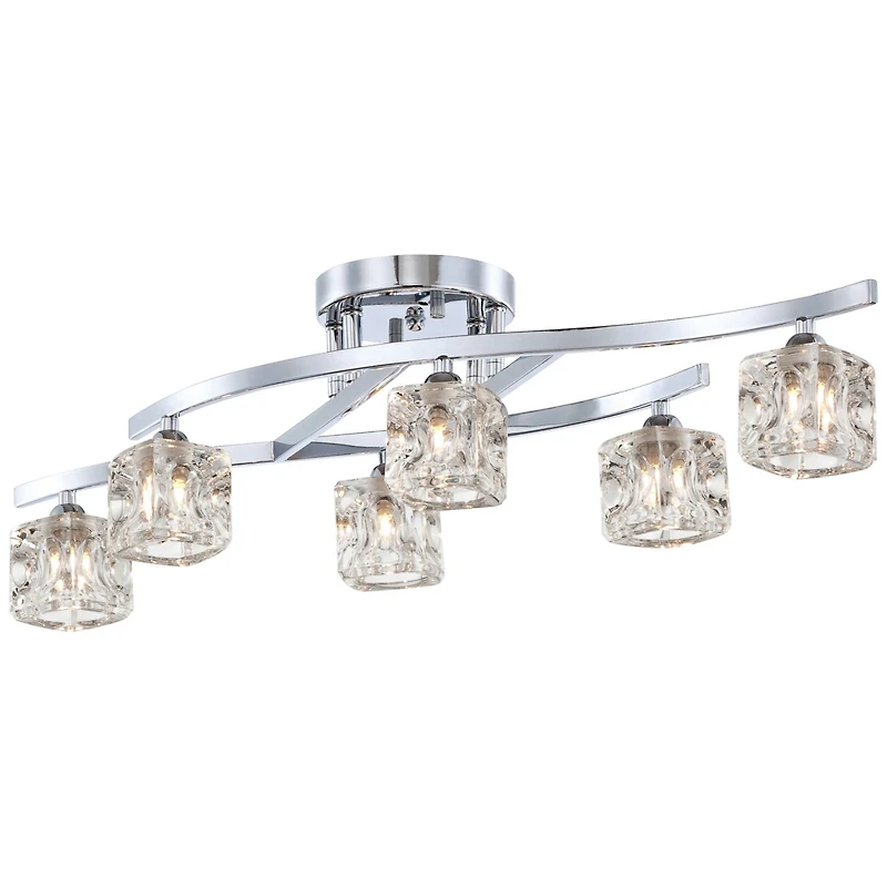 Possini Euro Design Modern Ceiling Light Semi Flush Mount Fixture 30 1/2" Wide Chrome 6-Light Clear Glass Crystal Cube Shades for Bedroom Kitchen