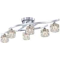 Possini Euro Design Modern Ceiling Light Semi Flush Mount Fixture 30 1/2" Wide Chrome 6-Light Clear Glass Crystal Cube Shades for Bedroom Kitchen