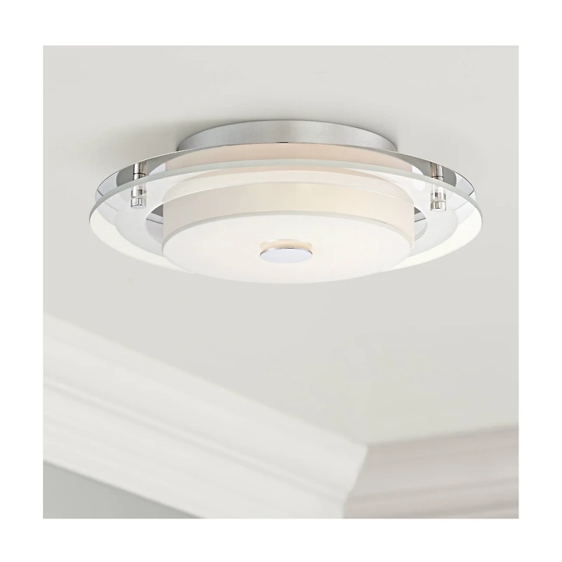 Possini Euro Design Clarival Modern Ceiling Light Flush Mount Fixture 12 1/2" Wide Chrome Dimmable Led Clear Ring White Acrylic Diffuser for Bedr