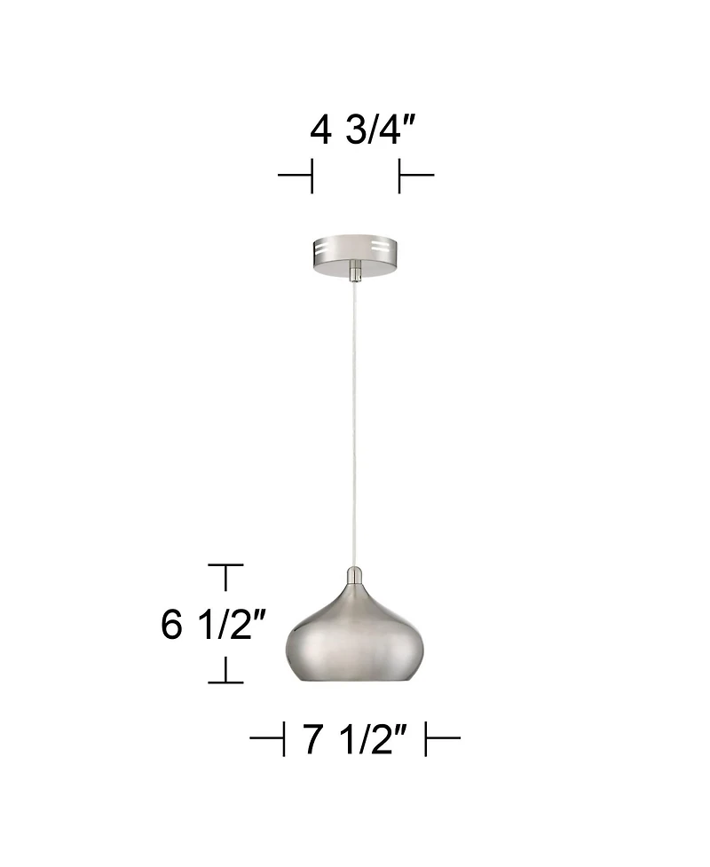 Possini Euro Design Holland Satin Nickel Mini Pendant Light 7 1/2" Wide Modern Led Fixture for Dining Room House Foyer Kitchen Island Entryway Be