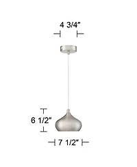 Possini Euro Design Holland Satin Nickel Mini Pendant Light 7 1/2" Wide Modern Led Fixture for Dining Room House Foyer Kitchen Island Entryway Be