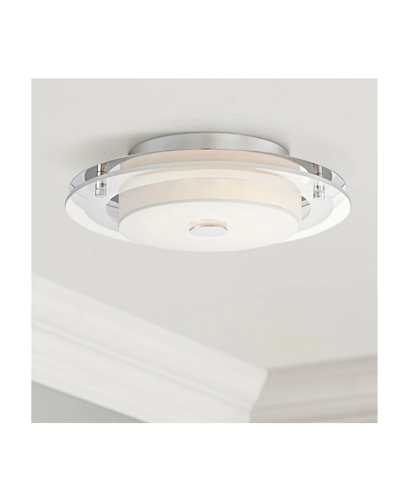 Possini Euro Design Clarival Modern Ceiling Light Flush Mount Fixture 12 1/2" Wide Chrome Dimmable Led Clear Ring White Acrylic Diffuser for Bedr