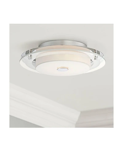 Possini Euro Design Clarival Modern Ceiling Light Flush Mount Fixture 12 1/2" Wide Chrome Dimmable Led Clear Ring White Acrylic Diffuser for Bedr