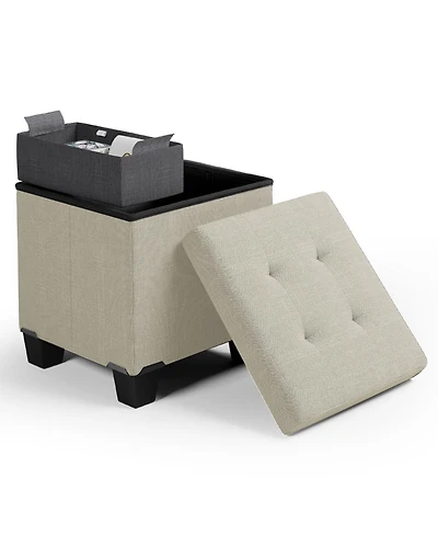 Nestl 15 Inch Ottoman Storage Bench with Storage Bins - Leatherette or Linen Finish