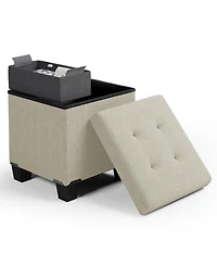 Nestl 15 Inch Ottoman Storage Bench with Storage Bins - Leatherette or Linen Finish