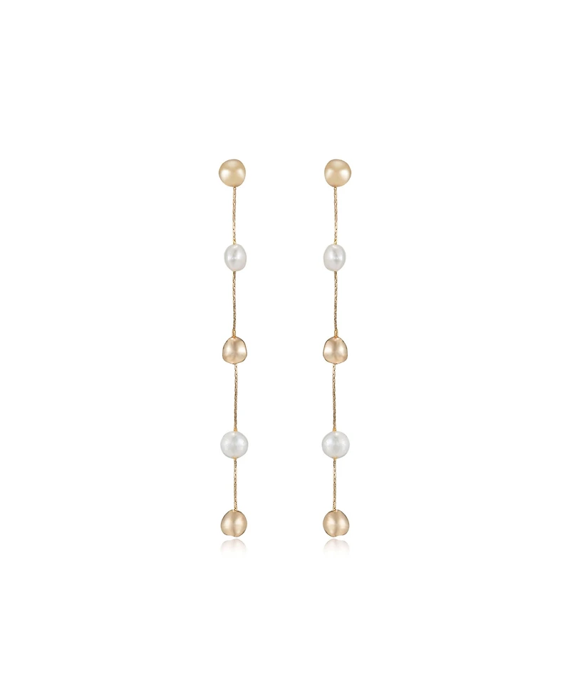 Ettika Alternating Freshwater Pearl and 18K Gold Plated Bead Drop Earrings