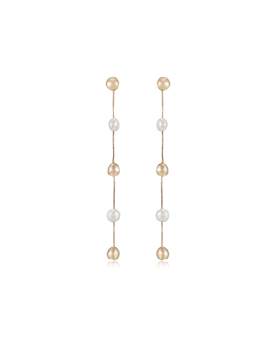Ettika Alternating Freshwater Pearl and 18K Gold Plated Bead Drop Earrings
