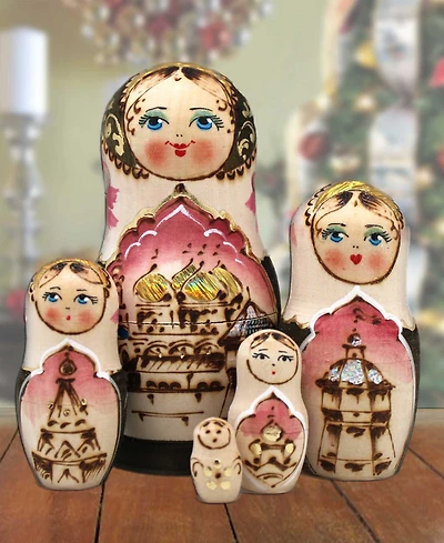 Designocracy Cathedral Matreshka Hand painted Nested Doll Set of 5 by G.DeBrekht
