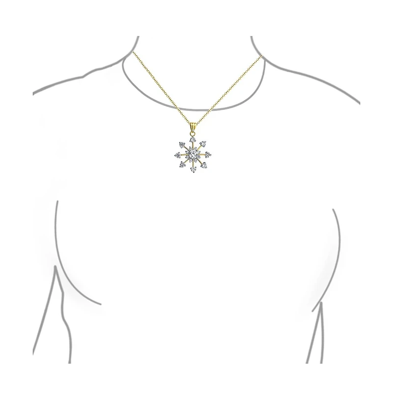 Fashion Cubic Zirconia Christmas Cz Holiday Party Snowflake Pendant Necklace For Women For Teen 14K Gold Plated Brass