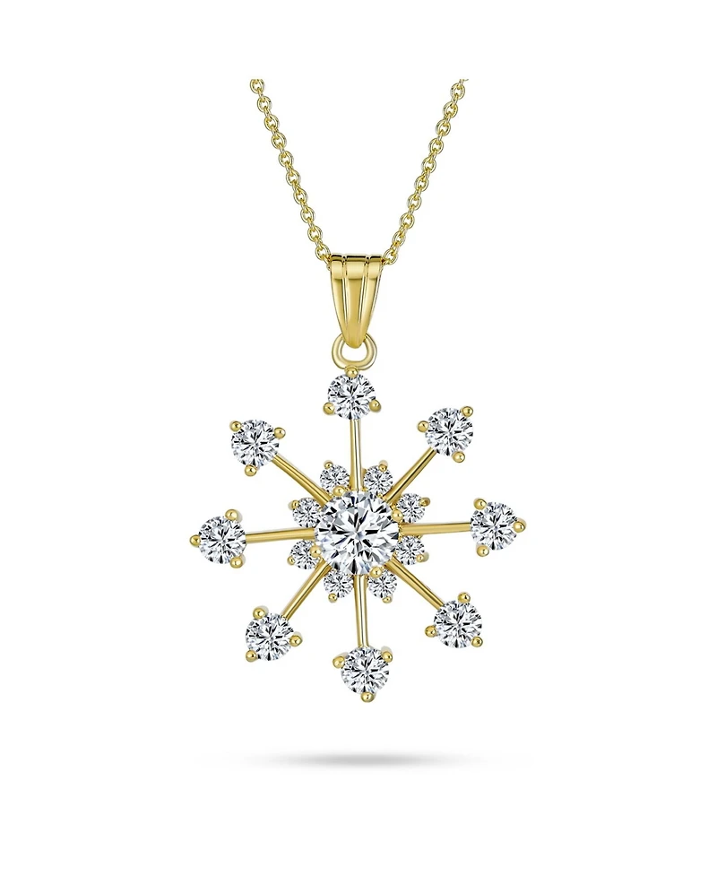Fashion Cubic Zirconia Christmas Cz Holiday Party Snowflake Pendant Necklace For Women For Teen 14K Gold Plated Brass