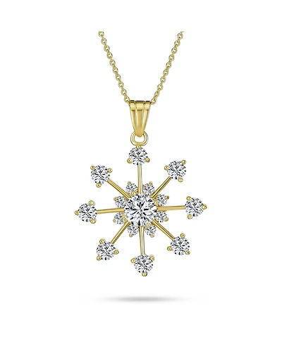 Fashion Cubic Zirconia Christmas Cz Holiday Party Snowflake Pendant Necklace For Women For Teen 14K Gold Plated Brass