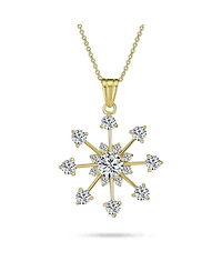 Fashion Cubic Zirconia Christmas Cz Holiday Party Snowflake Pendant Necklace For Women For Teen 14K Gold Plated Brass