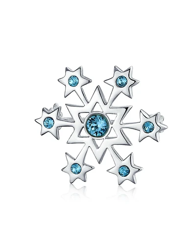 Bling Jewelry Frozen Winter Aqua Ice Blue Holiday Party Cz Cubic Zirconia Snowflake Brooch Christmas Pin Sterling Silver