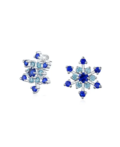 Bling Jewelry Christmas Holiday Party Cz Royal Ice Blue Aqua Cubic Zirconia Star Snowflake Stud Earrings For