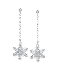 Bling Jewelry Christmas Cubic Zirconia Frozen Winter Holiday Party Linear Chain Pave Cz Snowflake Dangle Earrings Sterling Silver