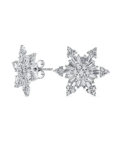 Bling Jewelry Holiday Party Art Deco Style Christmas Frozen Winter Cubic Zirconia Encrusted Cz Snowflake Stud Earrings Sterling Silver