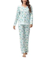 Ink+Ivy Women's Long Sleeve Notch Collar Top with Lounge Pants 2 Piece Pajama Set