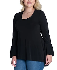 24seven Comfort Apparel Plus Long Bell Sleeve High Low Tunic Top