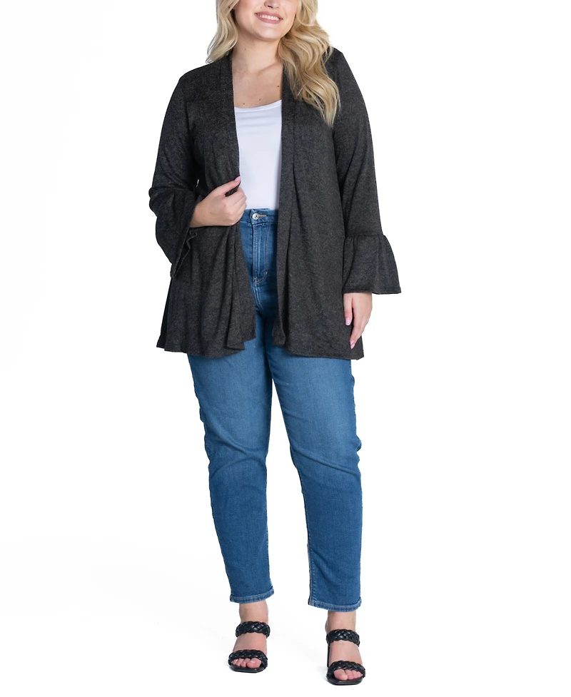 24seven Comfort Apparel Plus Size Bell Sleeve Open Cardigan Sweater