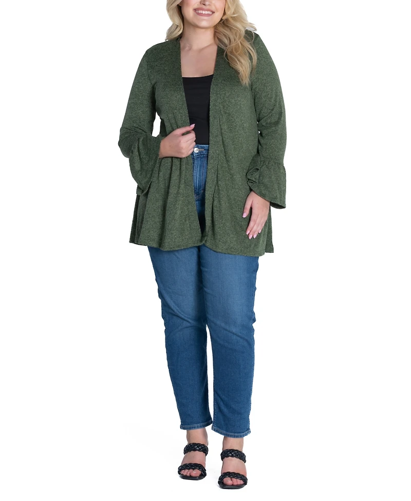 24seven Comfort Apparel Plus Bell Sleeve Open Cardigan Sweater