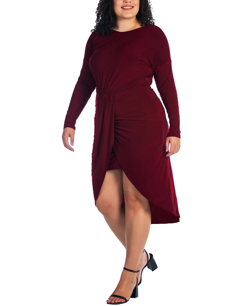 24seven Comfort Apparel Plus Long Sleeve High Low Dress