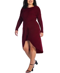 24seven Comfort Apparel Plus Long Sleeve High Low Dress