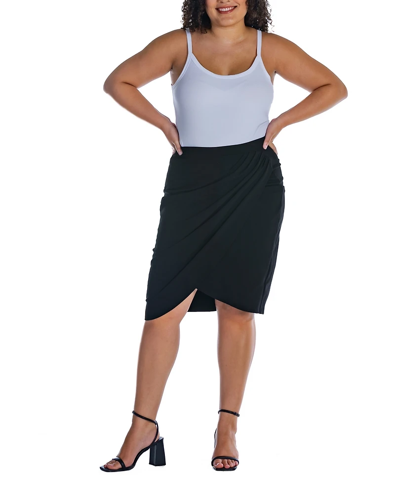 24seven Comfort Apparel Plus Elastic Waist Knee Length Skirt