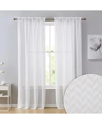 Hlc.me Herringbone Thick Semi Sheer Premium Rod Pocket Window Curtain Panels for Bedroom & Living Room