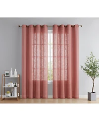 Hlc.me Abbey Faux Linen Textured Semi Sheer Privacy Sun Light Filtering Transparent Window Grommet Curtain Panels
