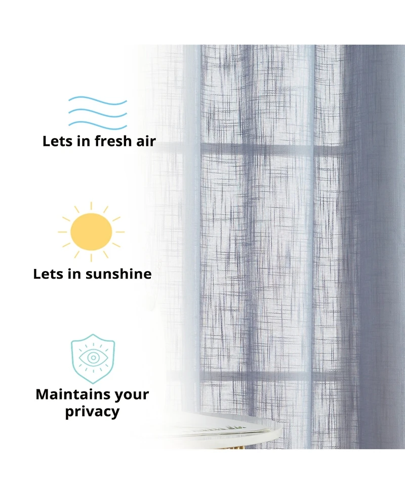 Hlc.me Abbey Faux Linen Textured Semi Sheer Privacy Sun Light Filtering Transparent Window Grommet Curtain Panels