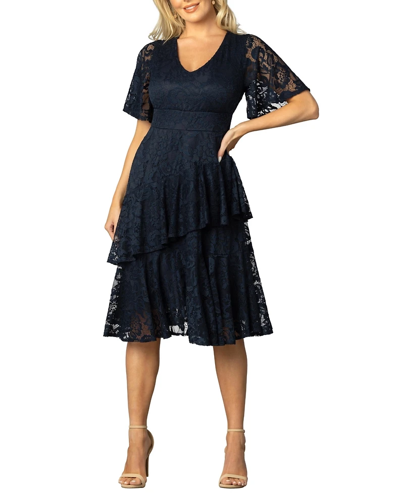 Kiyonna Women's Lace Affair Tiered Cocktail Dress