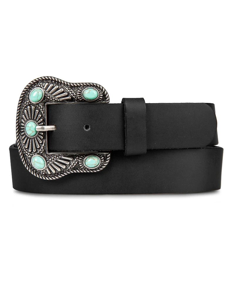 Lucky Brand Women's Turquoise Studded Western Buckle Belt