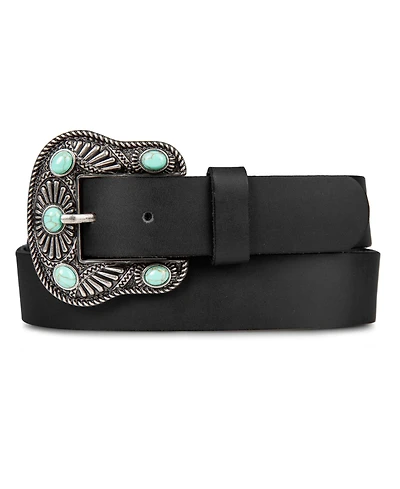 Lucky Brand Women's Turquoise Studded Western Buckle Belt