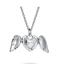 Bling Jewelry Plain Dome Protection Guardian Angel Wing Feathered Heart Shaped Keepsake Locket Holds Photos Pictures Silver Necklace Pendant