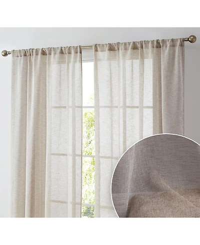 Hlc.me Penelope Faux Linen Textured Semi Sheer Privacy Sun Light Filtering Transparent Window Rod Pocket Thick Curtain Panels, Set of 2