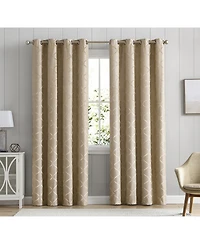 Hlc.me Versailles Lattice Flocked 100% Complete Blackout Thermal Insulated Window Curtain Grommet Panels, Energy Savings & Soundproof