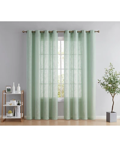 Hlc.me Abbey Faux Linen Textured Semi Sheer Privacy Sun Light Filtering Transparent Window Grommet Long Thick Curtains Drapery Panels for Bedroom & Li