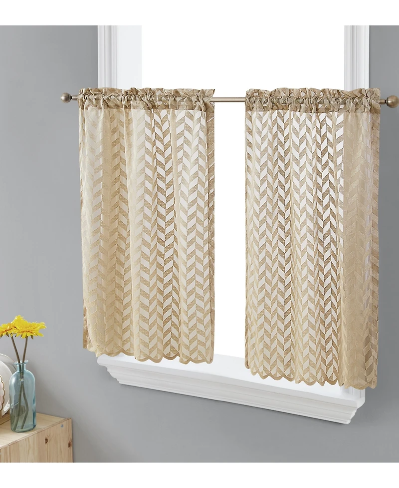 Hlc.me Herringbone Lace Sheer Kitchen Cafe Curtain Tiers for Small Windows & Bathroom