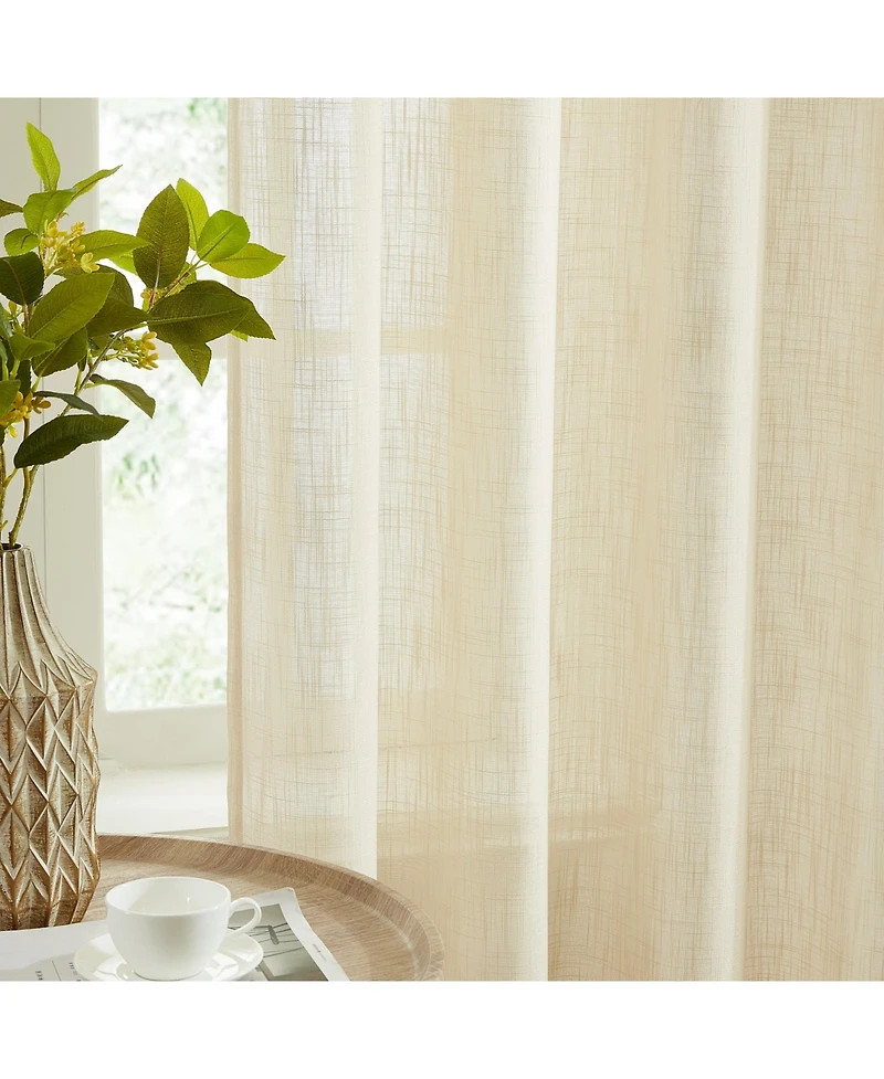 Hlc.me Linda Faux Linen Textured Semi Sheer Privacy Sun Light Filtering Transparent Window Rod Pocket Short Thick Curtains Drapery Panels for Bedroom