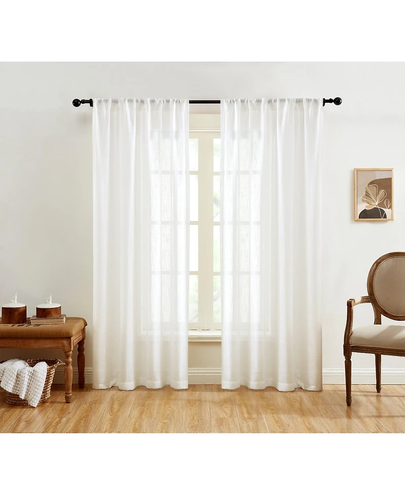 Hlc.me Linda Faux Linen Textured Semi Sheer Privacy Light Filtering Transparent Window Rod Pocket Floor Length Thick Curtains Drapery Panels for Offic