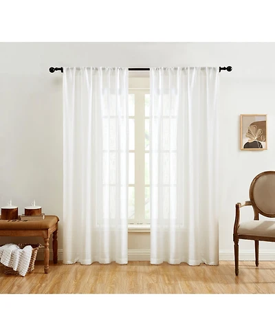 Hlc.me Linda Faux Linen Textured Semi Sheer Privacy Light Filtering Transparent Window Rod Pocket Floor Length Thick Curtains Drapery Panels for Offic
