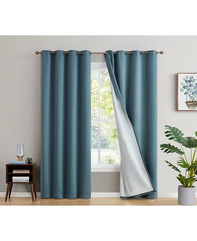 Hlc.me Dakota 100% Complete Blackout Lined Drapery with Double Layer Thermal Insulated Energy Efficient Window Curtain Grommet Panels, Set of 2